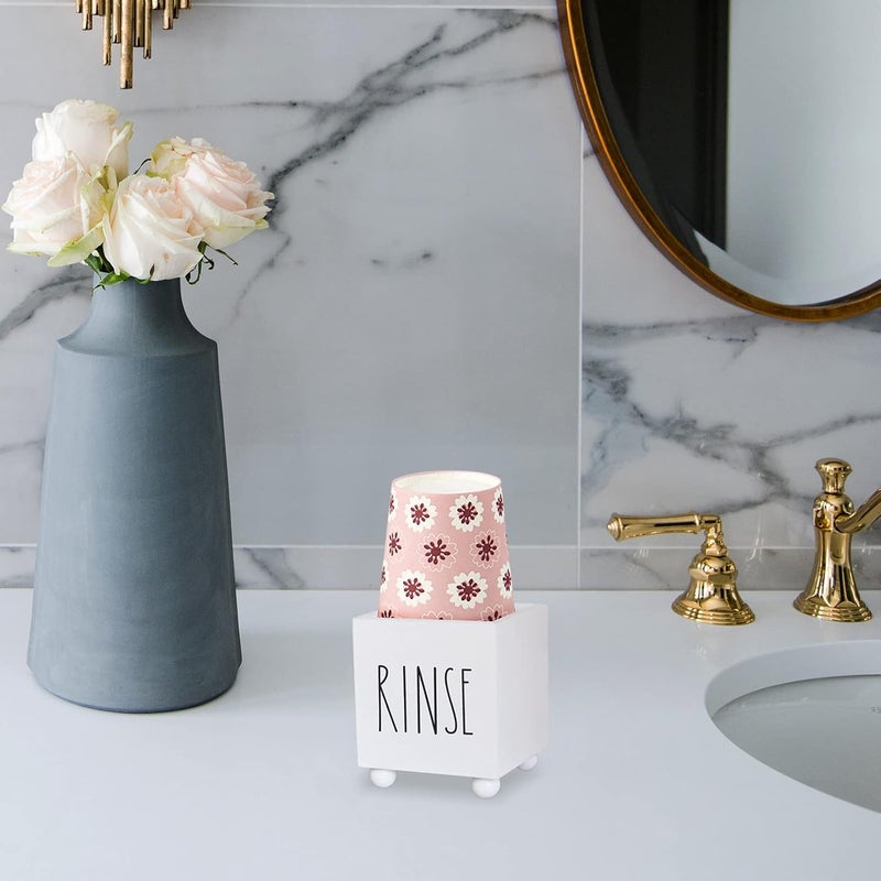 CHONIC Bathroom Cup Dispenser, Farmhouse Dixie Cup Holder, 3 oz 5 oz Paper Mouthwash Cup Storage Box, Wooden Disposable Cup Caddy, Water Dispenser Cup Holder for Countertop (White) - Image 4